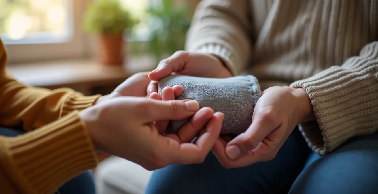 Mains d'un aidant assistant une personne âgée